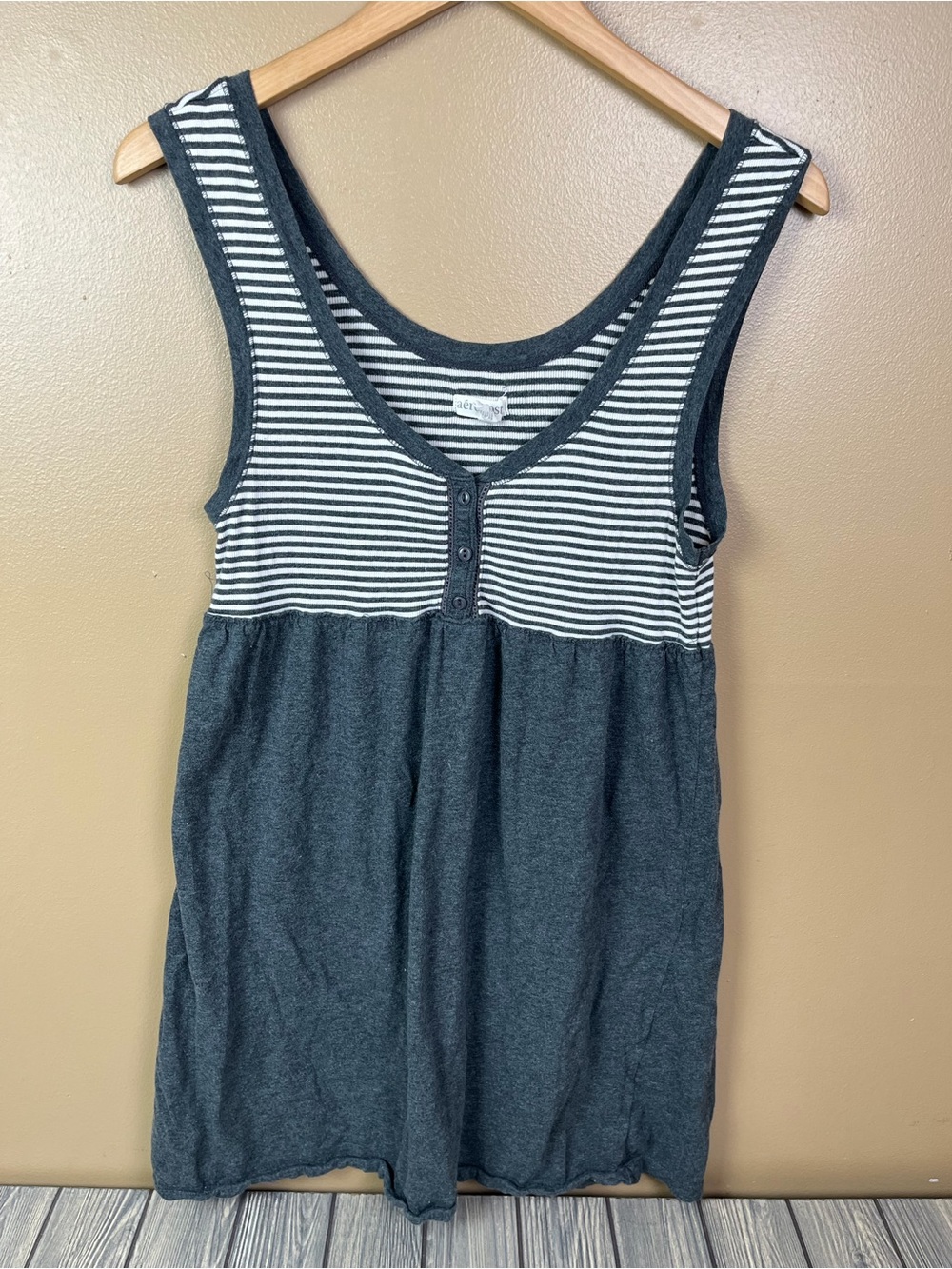 Vintage Y2K Babydoll Tunic Henley Top XL Aeropostale Grey Striped
